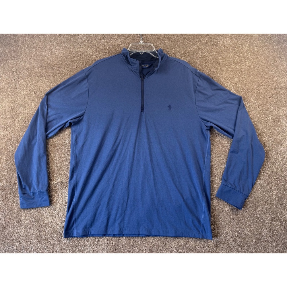 Polo Golf Ralph Lauren Mens Blue Quarter Zip Pullover Large Tall LT Mock Neck